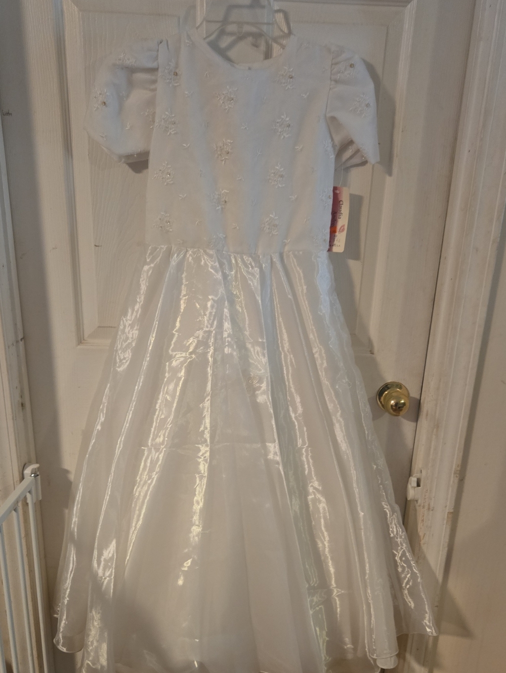 Claudia Andrea White Girls' Embroidered Tulle Party Dress